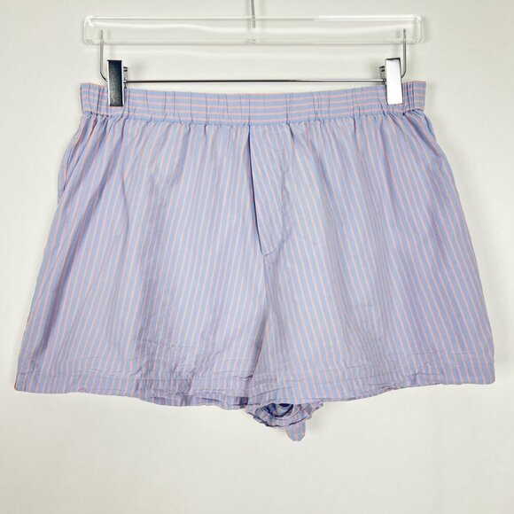 Reformation Willow Pajama Set Cropped Top Boxer Shorts Striped Blue Peach Size L - Picture 3 of 16